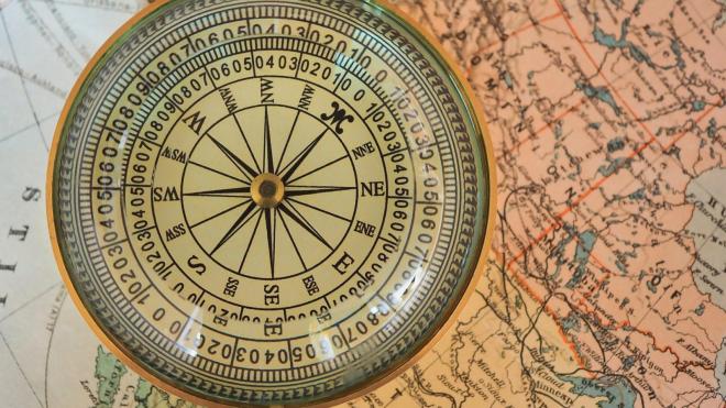 Compass on a map